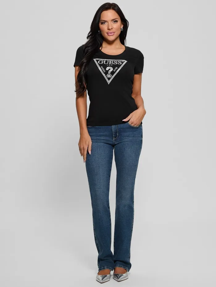 GUESS Tops Eco Shiny Signature Triangle Tee White 8211 Women