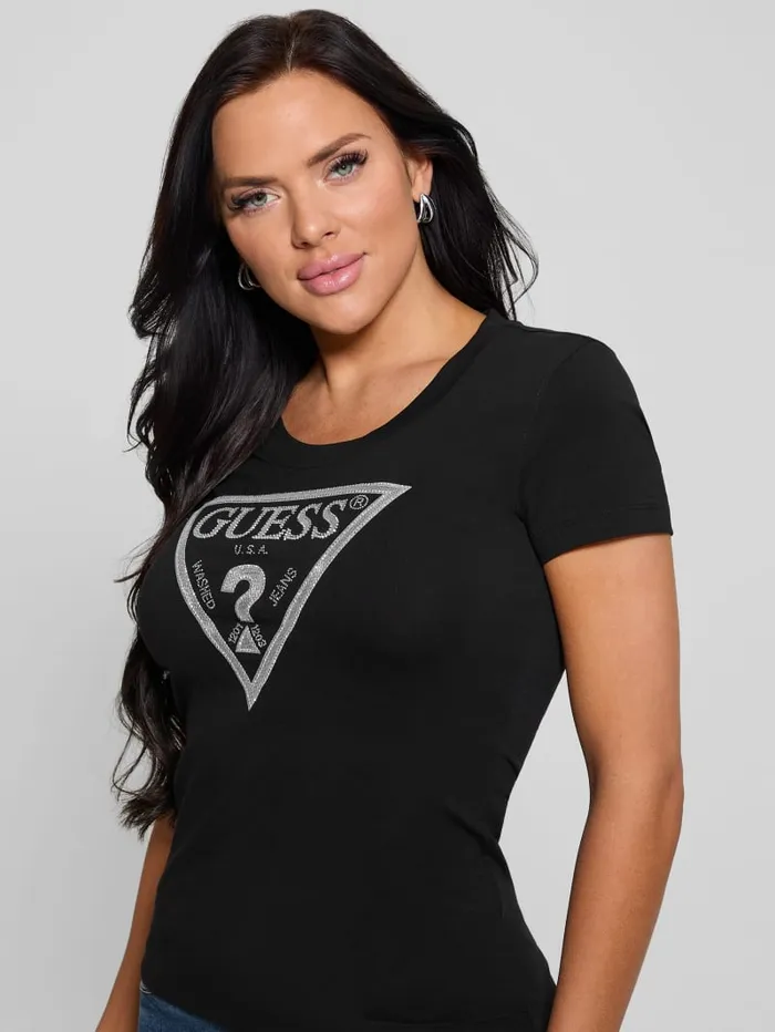 GUESS Tops Eco Shiny Signature Triangle Tee White 8211 Women