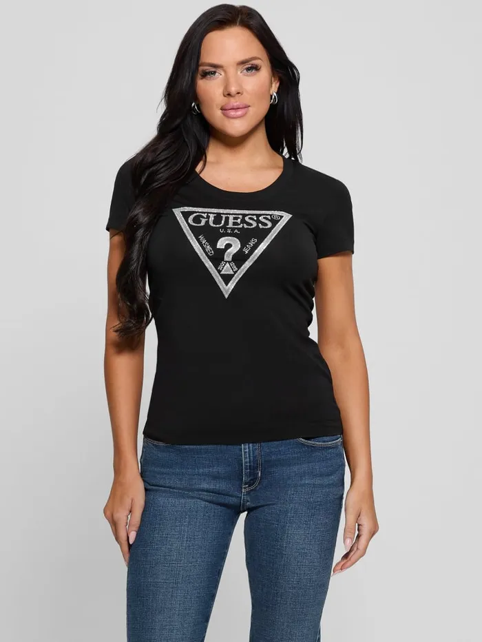 GUESS Tops Eco Shiny Signature Triangle Tee White 8211 Women