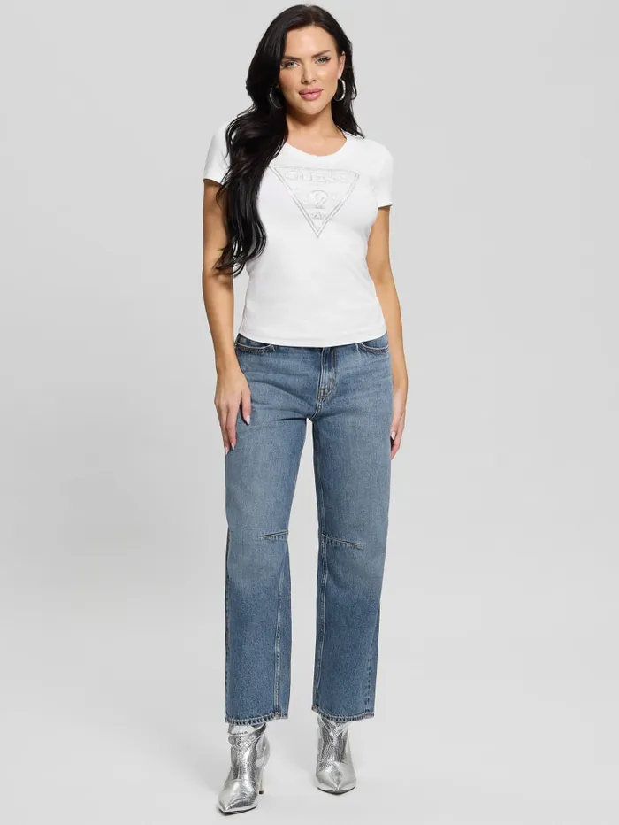GUESS Tops Eco Shiny Signature Triangle Tee White 8211 Women