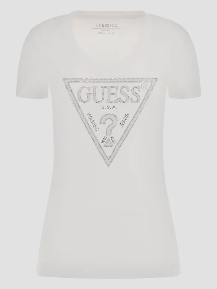 GUESS Tops Eco Shiny Signature Triangle Tee White 8211 Women