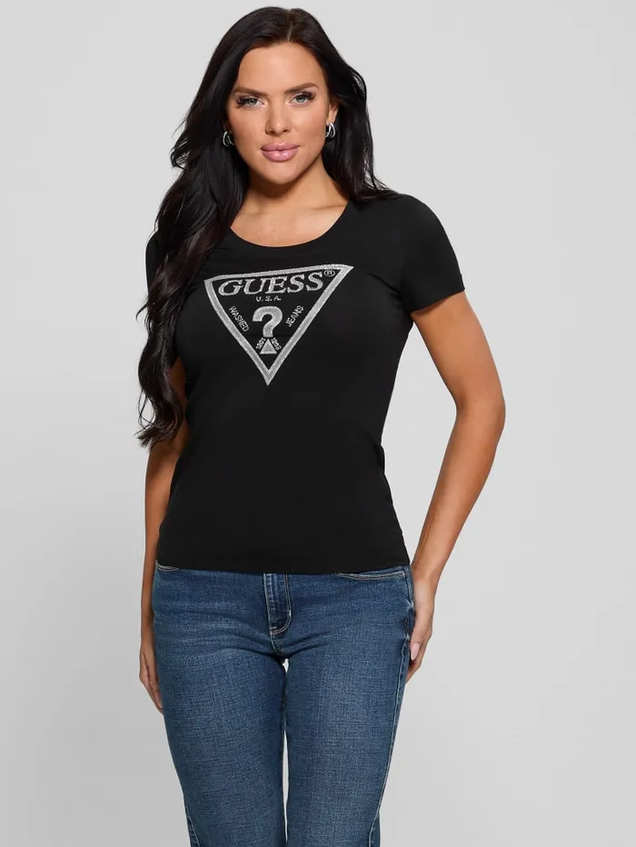 GUESS Tops Eco Shiny Signature Triangle Tee White 8211 Women
