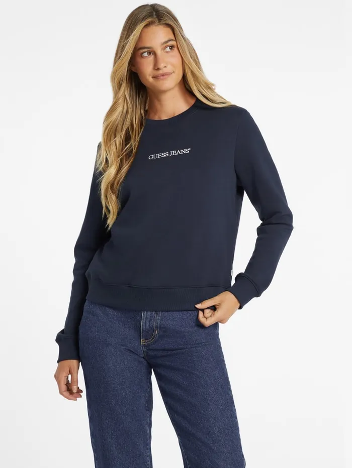 GUESS Tops Embroidered Logo Sweatshirt Blue 8211 Women