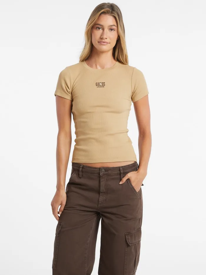 GUESS Tops Slim Embroidered Logo Tee Blue 8211 Women
