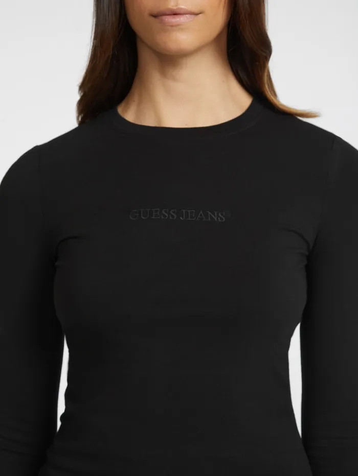 GUESS Tops Slim Embroidered LongSleeve Tee Black 8211 Women