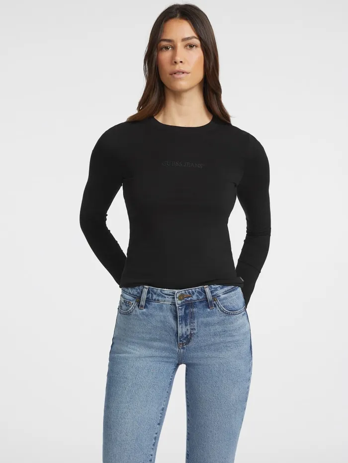 GUESS Tops Slim Embroidered LongSleeve Tee Black 8211 Women