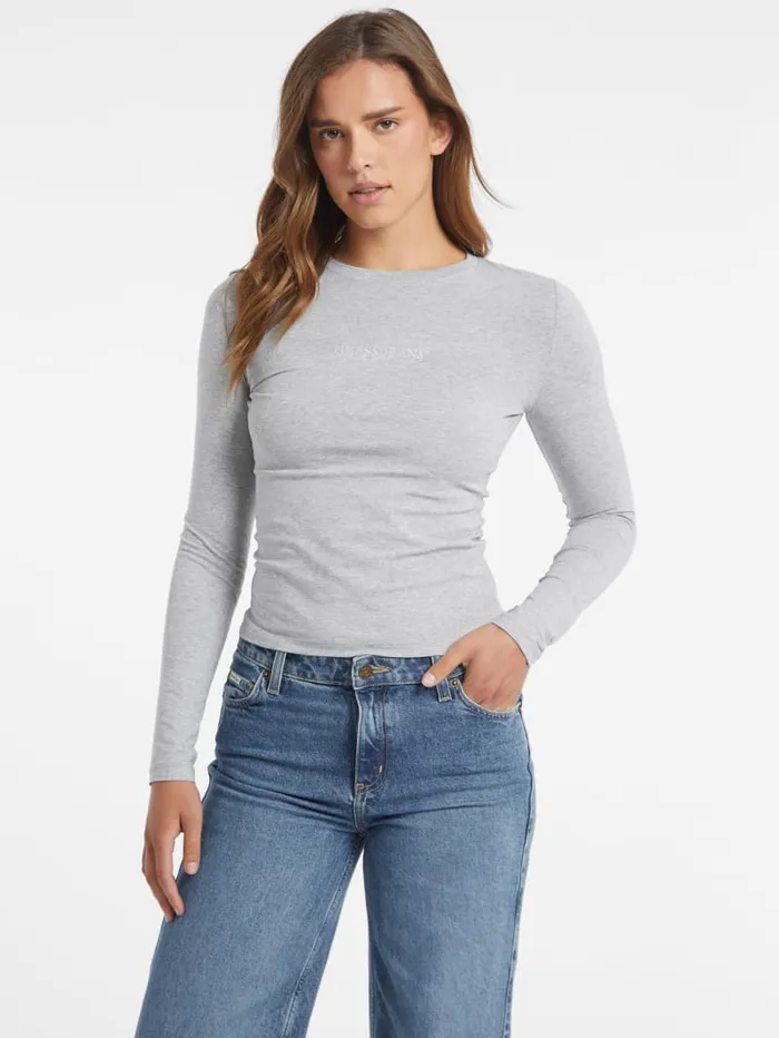 GUESS Tops Slim Embroidered LongSleeve Tee Black 8211 Women