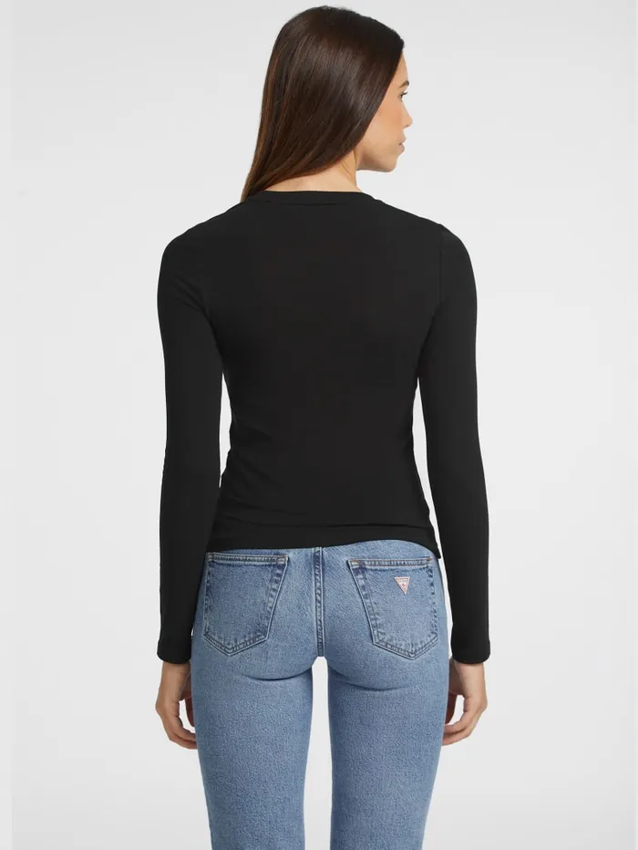 GUESS Tops Slim Embroidered LongSleeve Tee Black 8211 Women