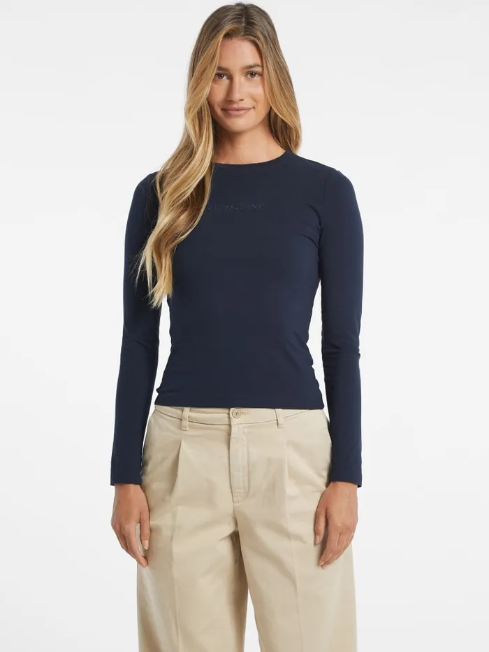 GUESS Tops Slim Embroidered LongSleeve Tee Black 8211 Women