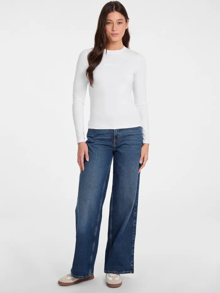 GUESS Tops Slim Embroidered LongSleeve Tee Black 8211 Women