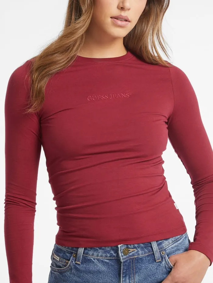 GUESS Tops Slim Embroidered LongSleeve Tee Black 8211 Women