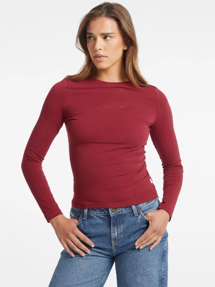 GUESS Tops Slim Embroidered LongSleeve Tee Black 8211 Women