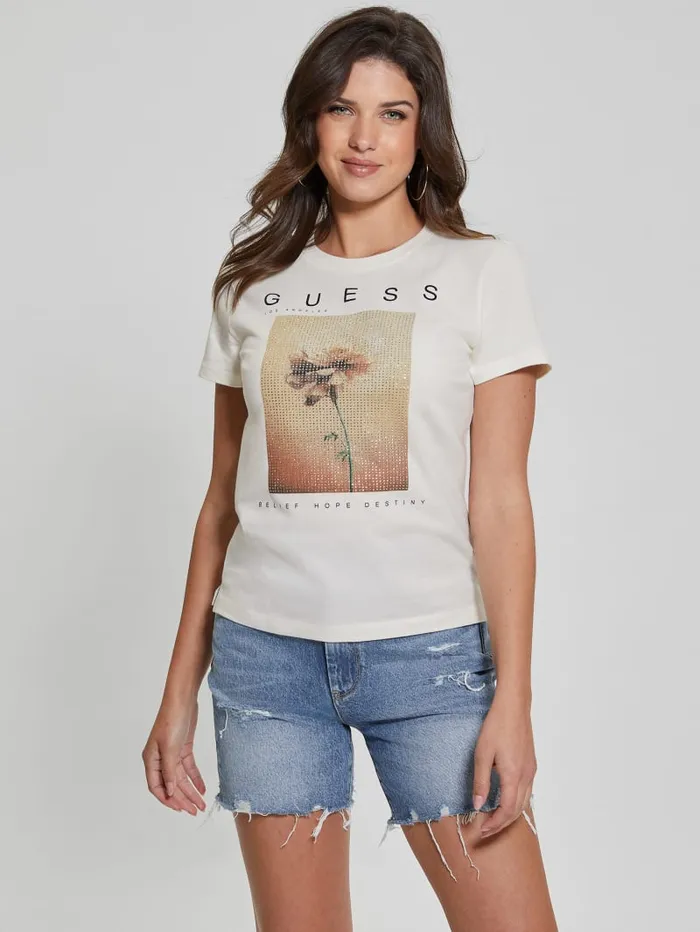 GUESS Tops Strass Picture Tee White 8211 Women