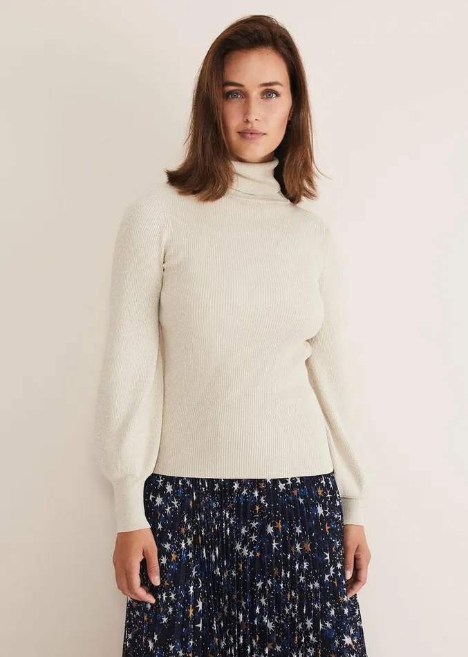 Gwyneth Balloon Sleeve Lurex Jumper Gold Women Phase Eight Knitwear