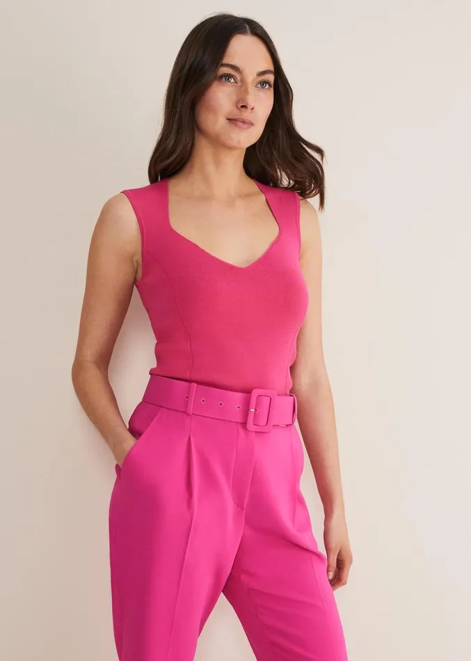 Halina Sweetheart Neck Knitted Top Fluro Pink Women Phase Eight Knitwear