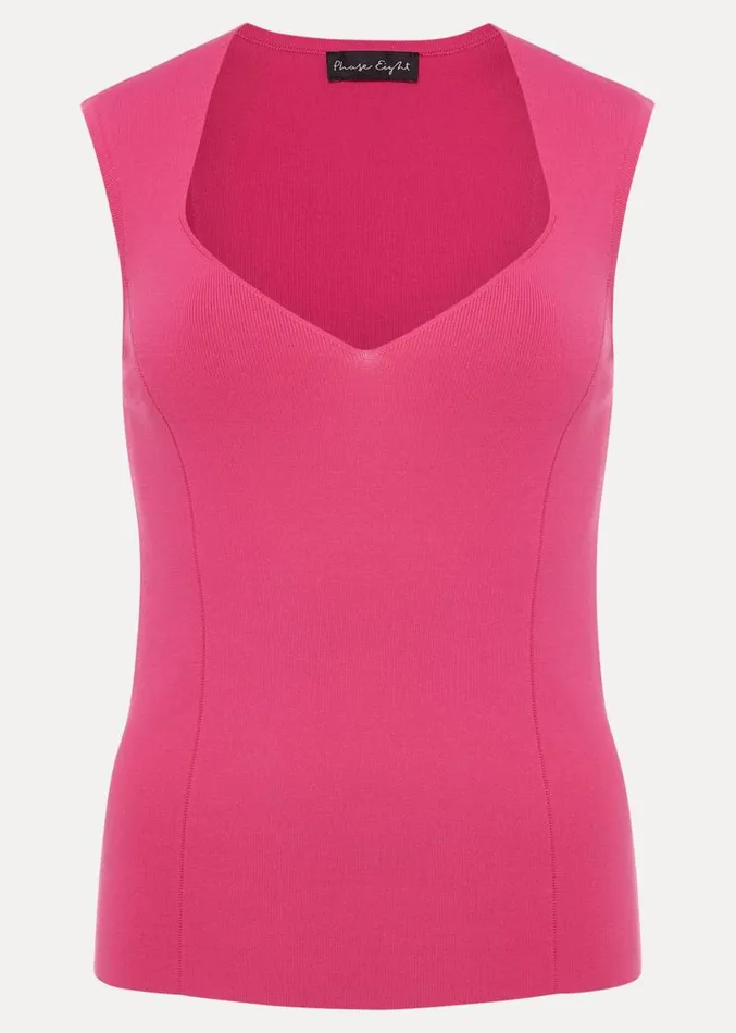 Halina Sweetheart Neck Knitted Top Fluro Pink Women Phase Eight Knitwear