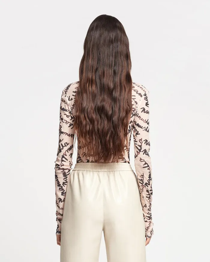 Harri MeshJersey Turtleneck Top Scribble Logo Women Nanushka Tops