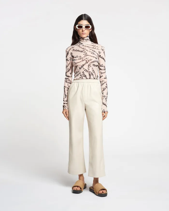 Harri MeshJersey Turtleneck Top Scribble Logo Women Nanushka Tops