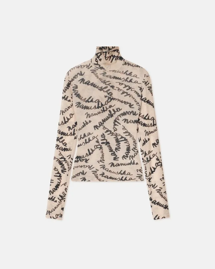 Harri MeshJersey Turtleneck Top Scribble Logo Women Nanushka Tops