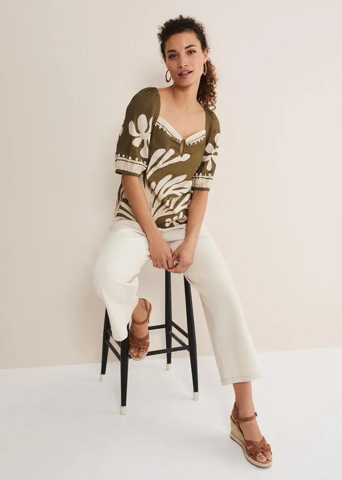 Hesta Linen Top Olive Women Phase Eight Tops and TShirts