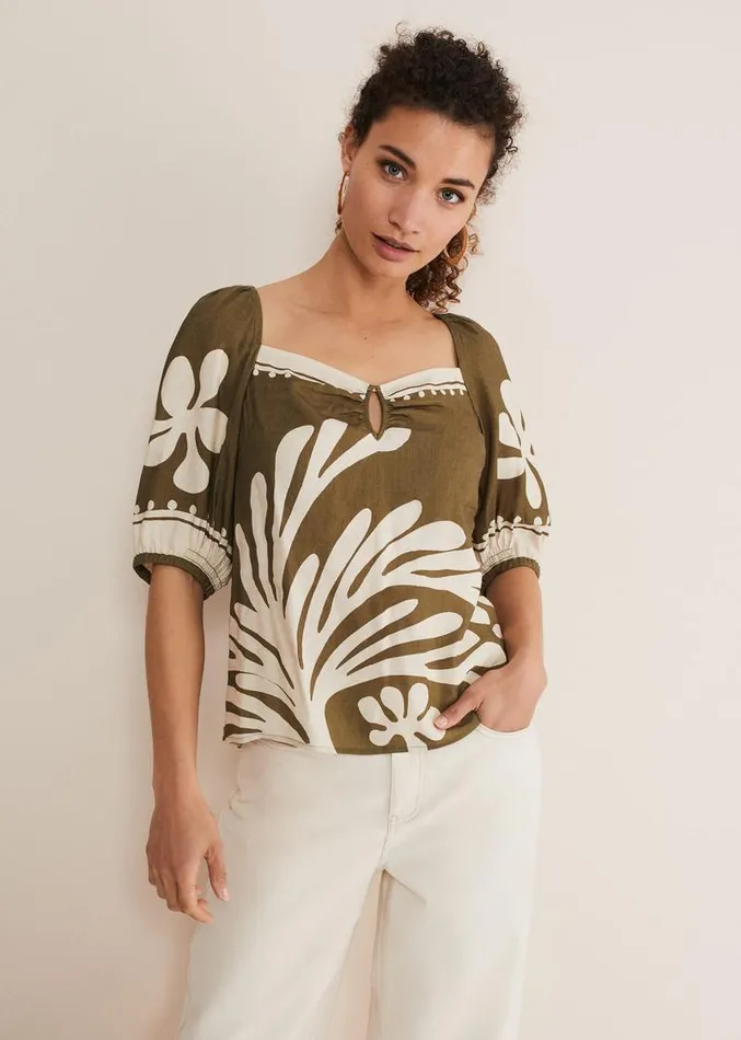 Hesta Linen Top Olive Women Phase Eight Tops and TShirts