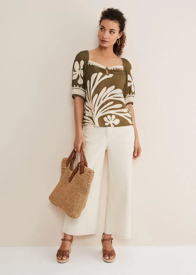 Hesta Linen Top Olive Women Phase Eight Tops and TShirts