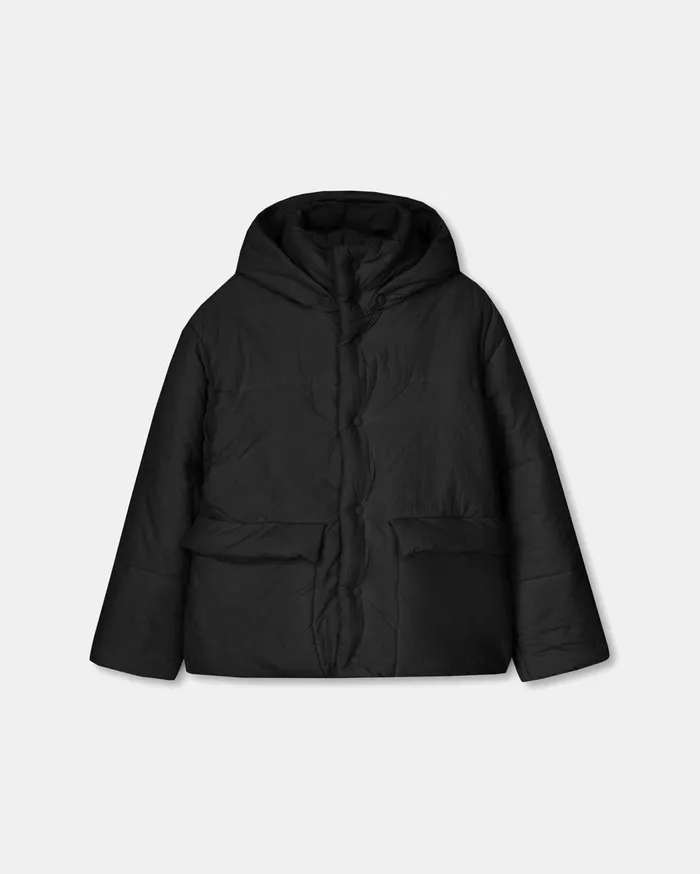 Hide Hood Tech Poplin Hooded Puffer Jacket Black WomenMen Nanushka Jackets and Blazers