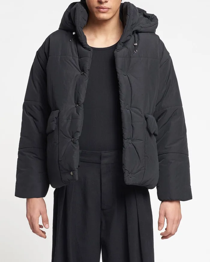 Hide Hood Tech Poplin Hooded Puffer Jacket Black WomenMen Nanushka Jackets and Blazers