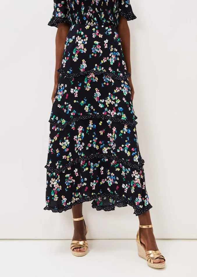 Hudson Floral Tiered CoOrd Skirt Blackivory Women Phase Eight Skirts