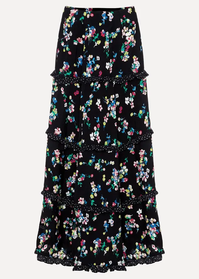 Hudson Floral Tiered CoOrd Skirt Blackivory Women Phase Eight Skirts