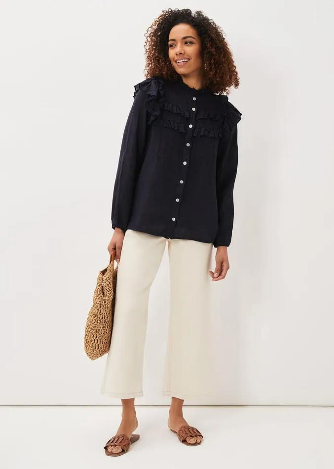 Imogen Linen Blouse Navy Women Phase Eight Shirts and Blouses