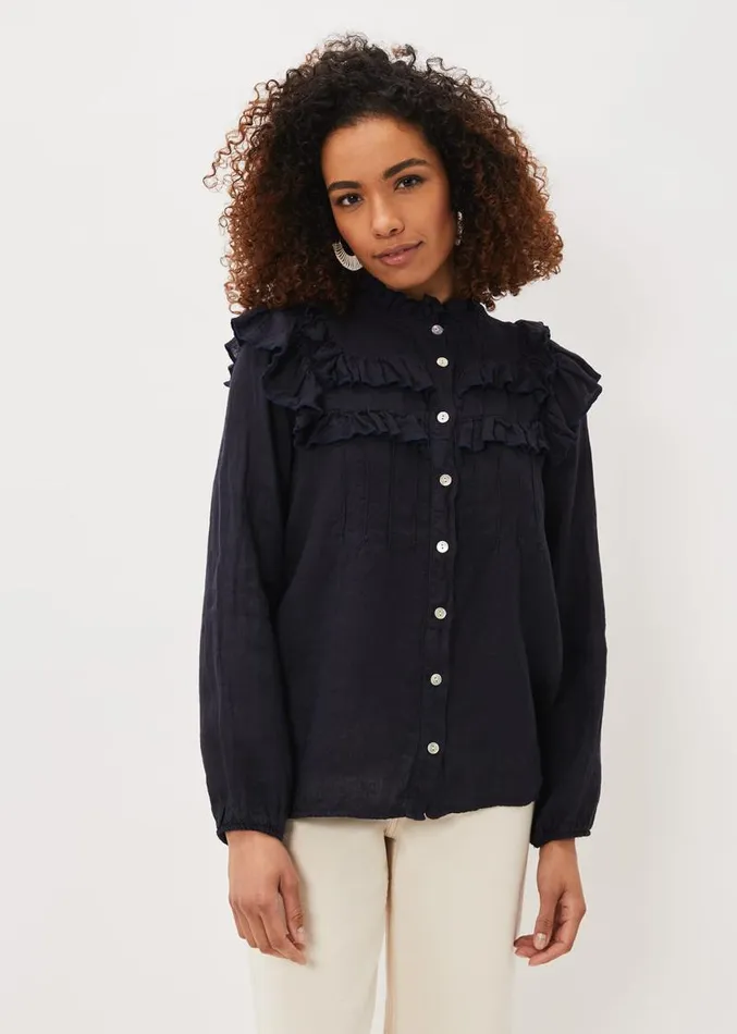 Imogen Linen Blouse Navy Women Phase Eight Shirts and Blouses