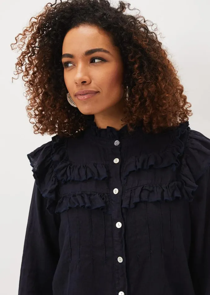 Imogen Linen Blouse Navy Women Phase Eight Shirts and Blouses