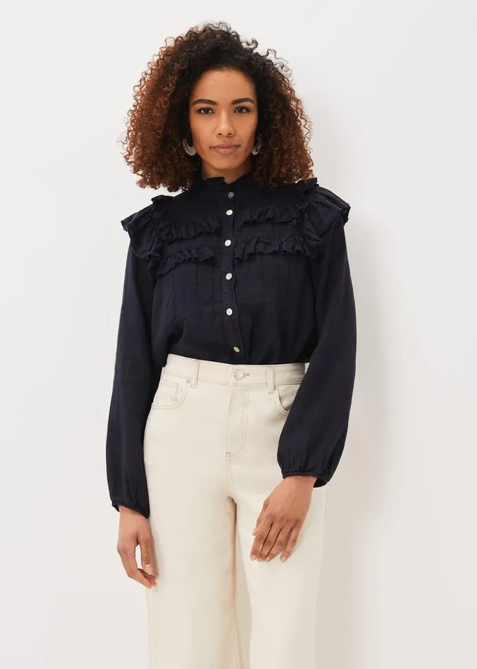 Imogen Linen Blouse Navy Women Phase Eight Shirts and Blouses