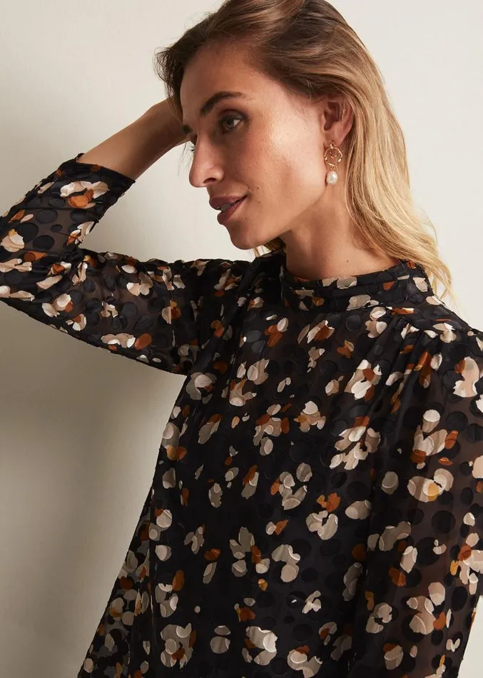 Jacey Leopard Spot Blouse Blackmulti Women Phase Eight Shirts and Blouses