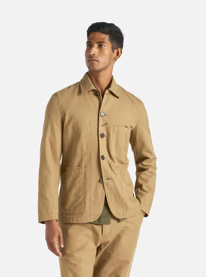 Jackets Men Universal Works Universal Works Bakers Jacket In Sand Brushed Moleskin