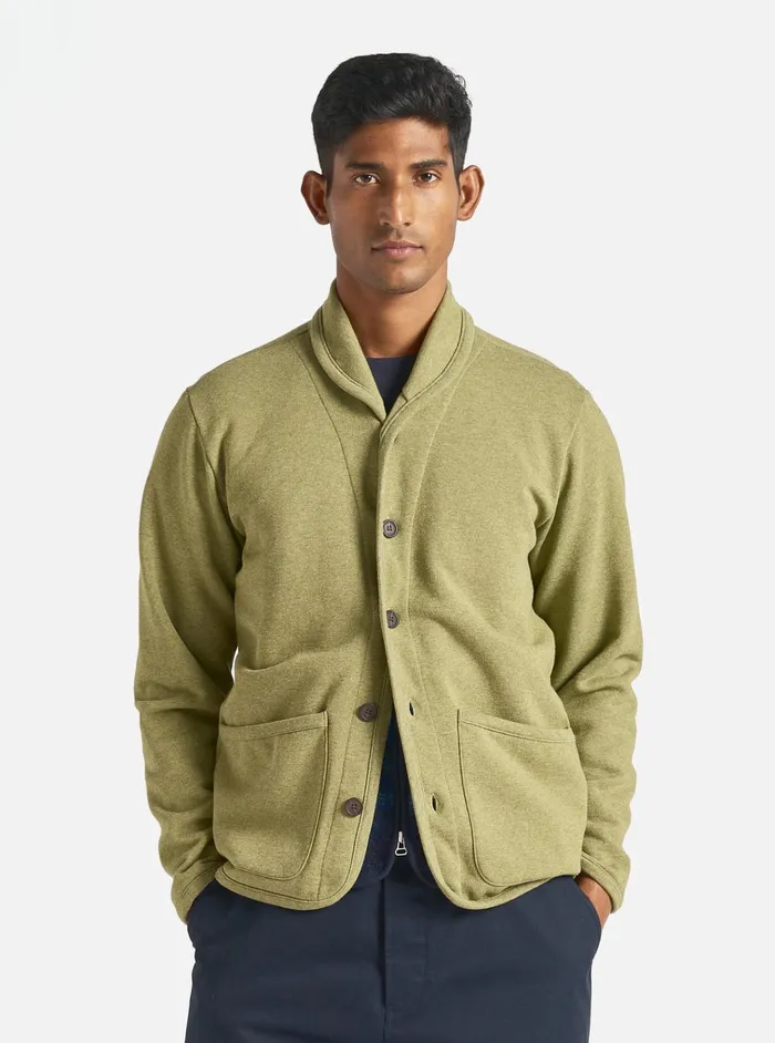 Jackets Men Universal Works Universal Works Lancaster Jacket In Green Recycled Cotton Blend Jersey Jackets Men Universal Works Universal Works Lancaster Jacket In Green Recycled Cotton Blend Jersey