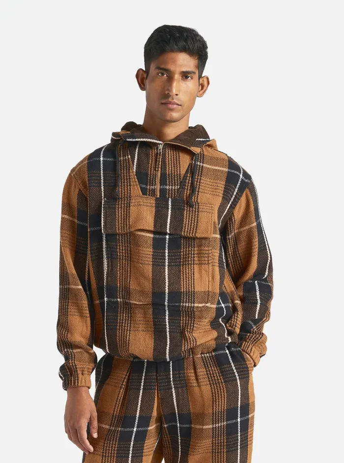 Jackets Men Universal Works Universal Works Pullover Anorak In Brown Earth Ii Check