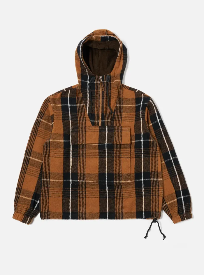 Jackets Men Universal Works Universal Works Pullover Anorak In Brown Earth Ii Check