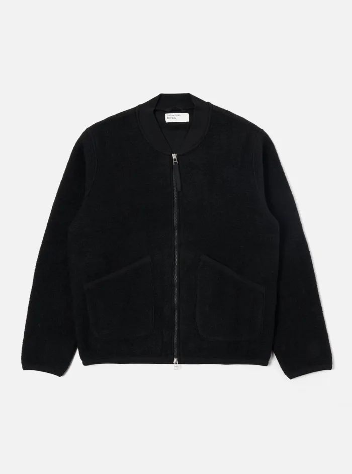 Jackets Men Universal Works Universal Works Zip Bomber In Black Wool Fleece