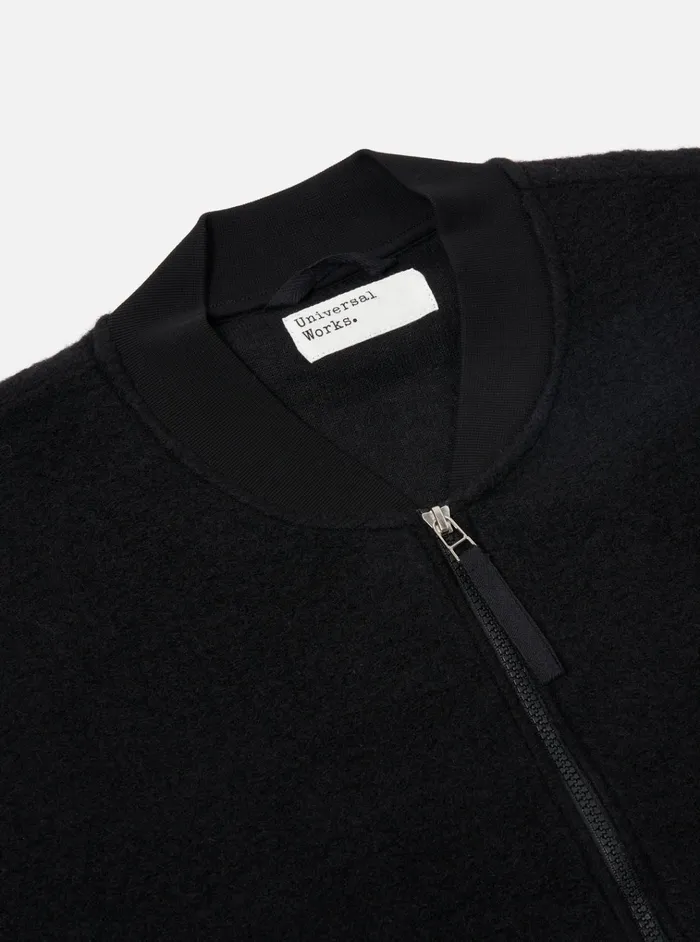Jackets Men Universal Works Universal Works Zip Bomber In Black Wool Fleece