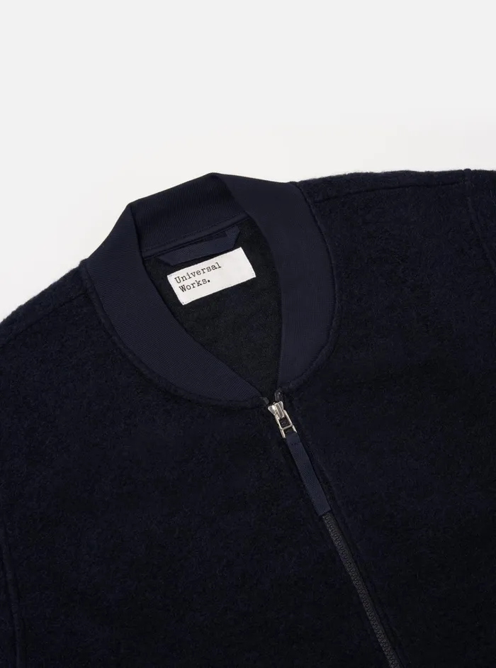Jackets Men Universal Works Universal Works Zip Bomber In Navy Wool Fleece