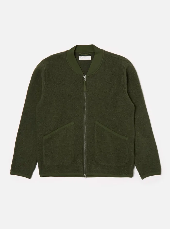 Jackets Men Universal Works Universal Works Zip Bomber In Olive Wool Fleece