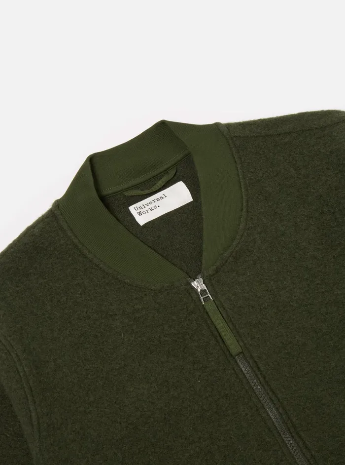 Jackets Men Universal Works Universal Works Zip Bomber In Olive Wool Fleece