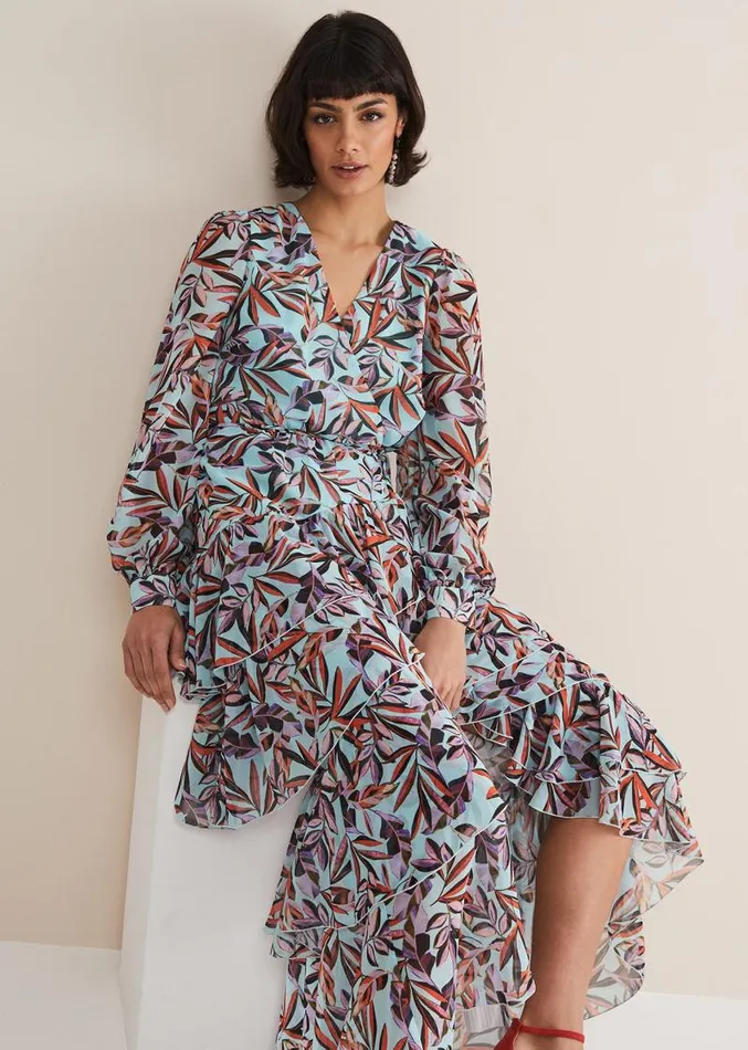 Jada Leaf Print Tiered Maxi Dress Aquamulti Women Phase Eight Dresses