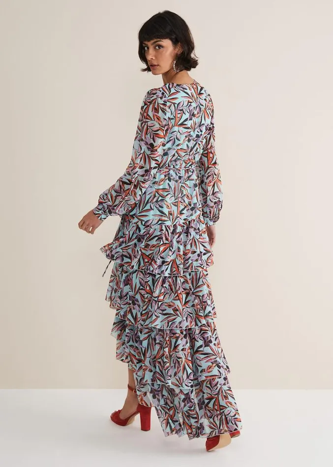 Jada Leaf Print Tiered Maxi Dress Aquamulti Women Phase Eight Dresses
