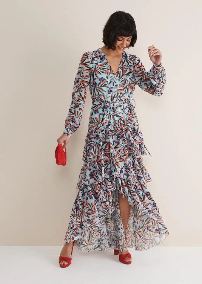 Jada Leaf Print Tiered Maxi Dress Aquamulti Women Phase Eight Dresses