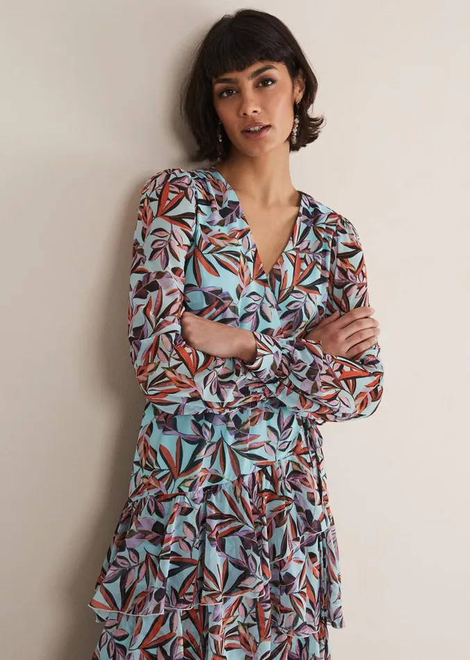 Jada Leaf Print Tiered Maxi Dress Aquamulti Women Phase Eight Dresses