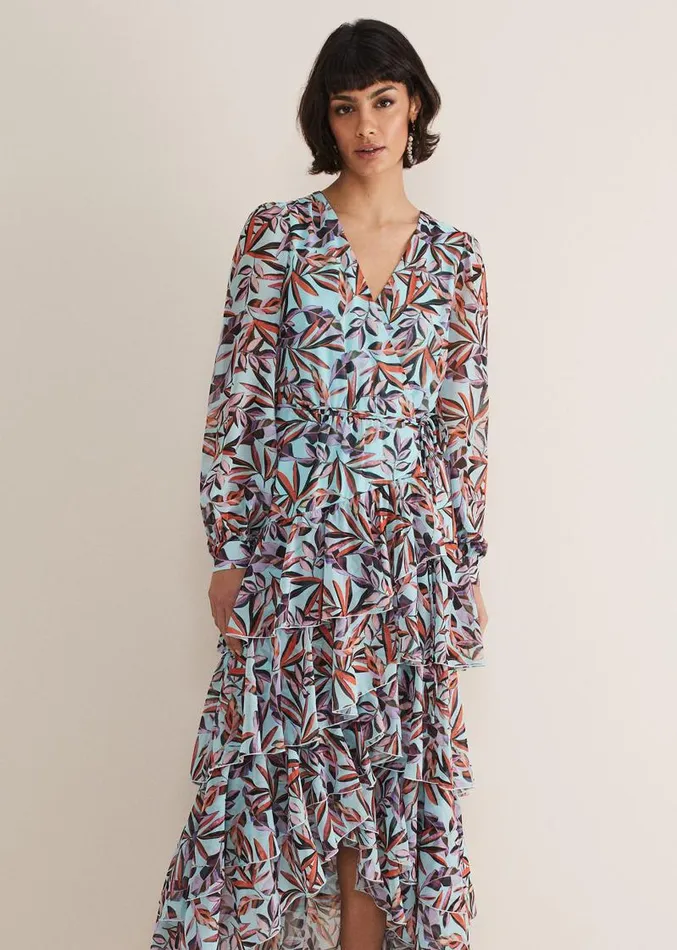 Jada Leaf Print Tiered Maxi Dress Aquamulti Women Phase Eight Dresses
