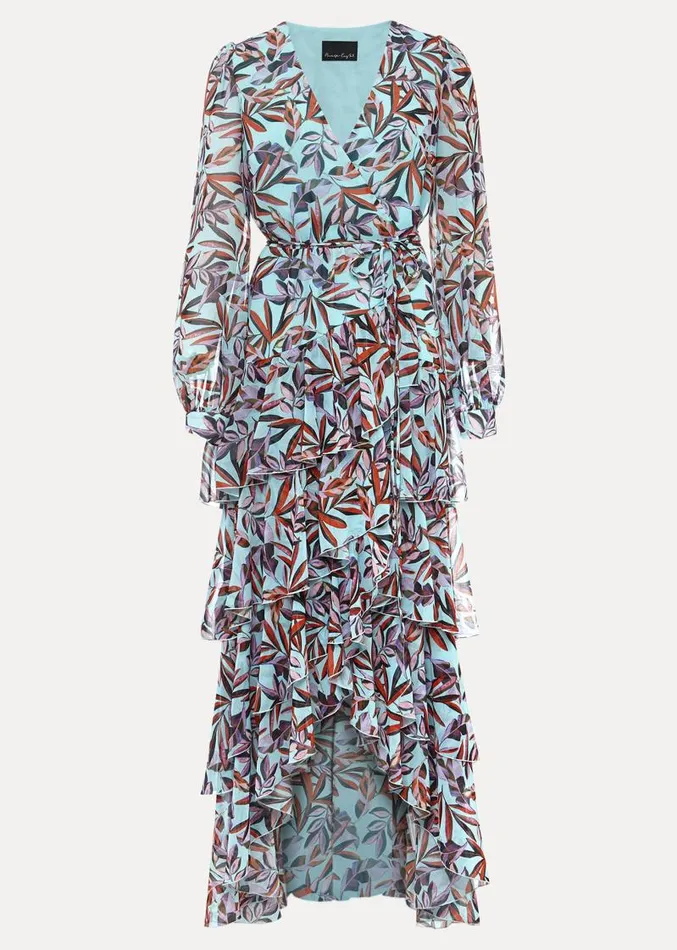 Jada Leaf Print Tiered Maxi Dress Aquamulti Women Phase Eight Dresses